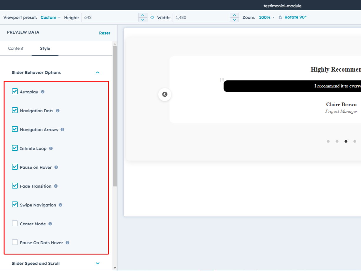 Slider with customizable options